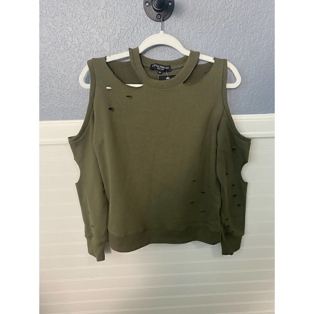 Central Park West Green Cold Shoulder Top